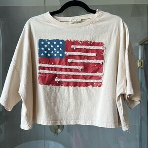 Peach Love California Threaded American Flag Crop Top
